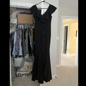 Form Fitted Black Ruffle Long Formal Dress